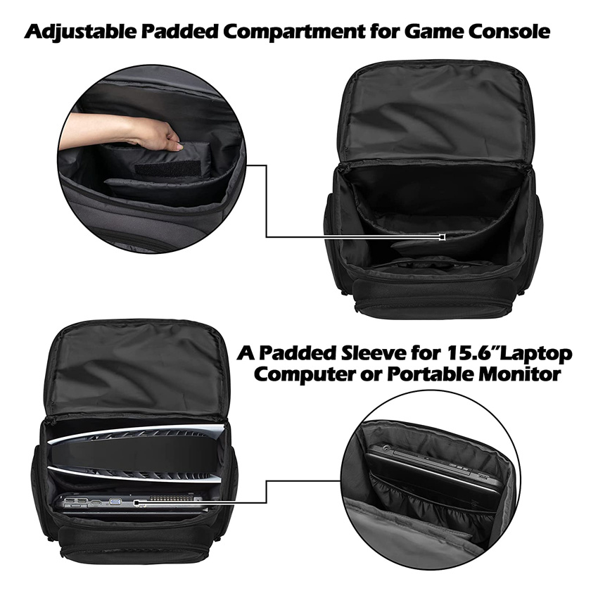 Gaming Console Backpack Travel Carrying Bag with Multiple Pockets for Laptop and Gaming Accessories