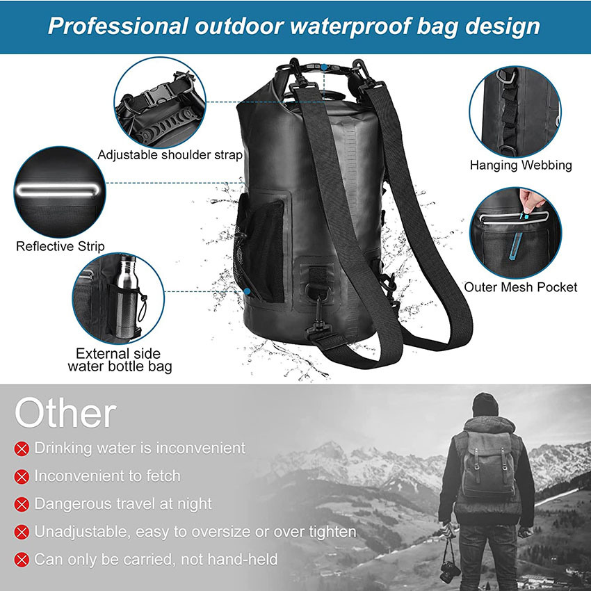 12L Heavy Duty Roll-Top Closure Zipper Pouch with Waterproof Phone Case for Swimming Kayaking Boating Camping Fishing - Gifts for Outdoor Sports Lover - Black B