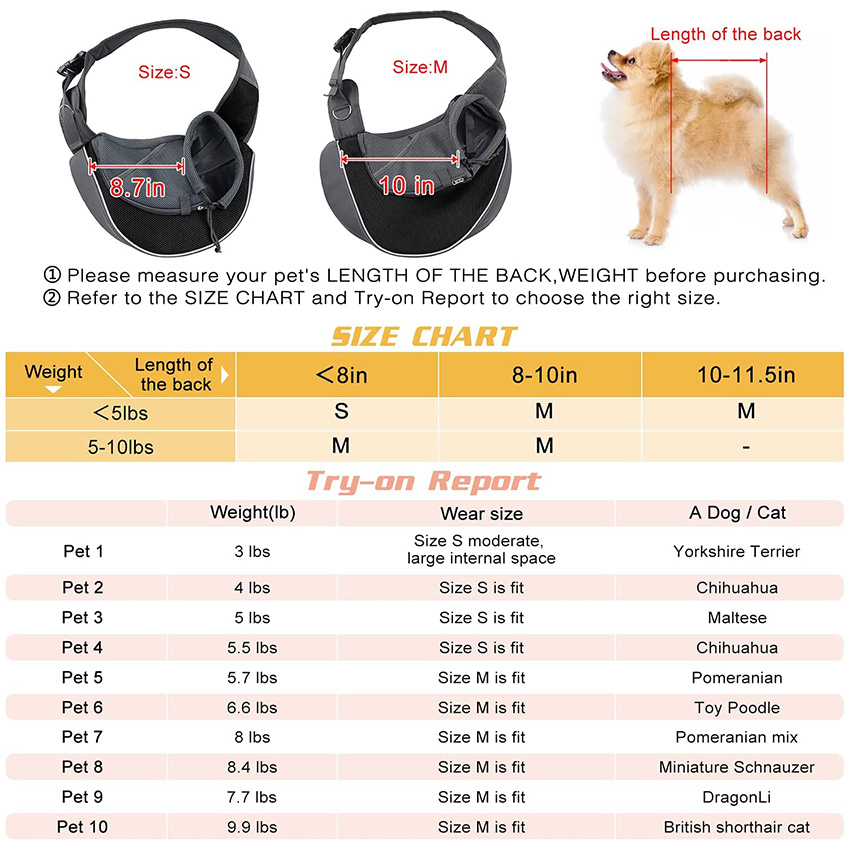 Pet Dog Sling Carrier Puppy Sling Bagadjustable Strap Mesh Hand Free Satchel Bag for Outdoor Travel