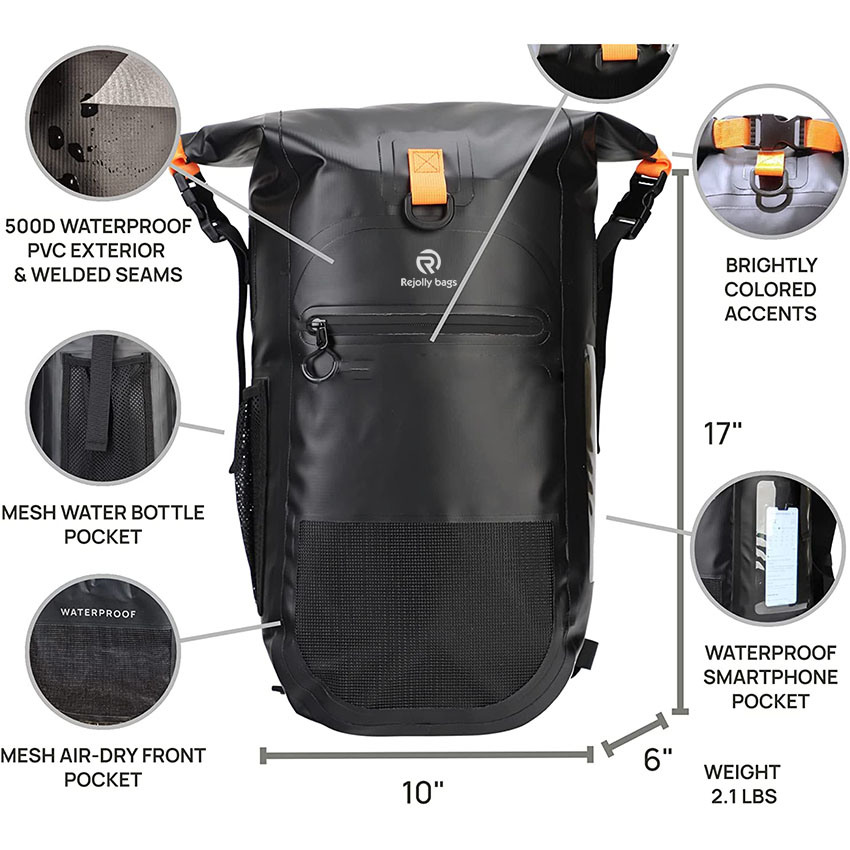 Dry Bag Waterproof Backpack with Phone Pocket, 25L, for Kayaking, Camping, Hiking, Paddleboarding, Boating, Beach, Sailing + Floating, Rolltop, Lightweight Bag