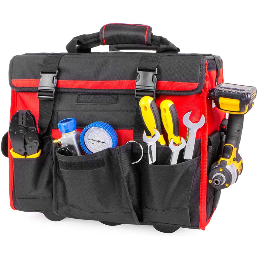 Rolling Tool Bag with Wheels Organizer Telescoping Handle 18" Wide Storage Organizer Bag Tool Bag