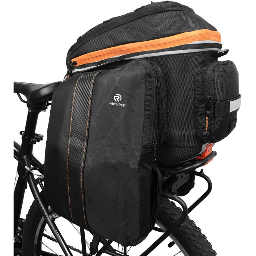 2 in 1 Commuter Bicycle Trunk Bag with Expandable Panniers Clip on Quick Release Design and Detachable Shoulder Strap