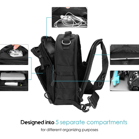 Military Style Tactical Sling Bag Pack with Holster, Military Rover Sling Shoulder Backpack Outdoor Sport Daypack for Hunting, Trekking and Camping -Black Bag