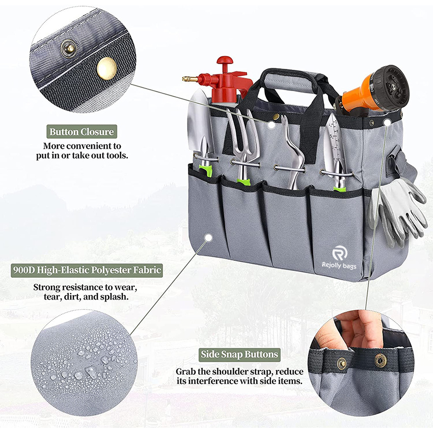 900d Heavy Duty Garden Storage Bag with Organizer and Pockets & Handlelong Adjustable Shoulder Strap Tool Bag