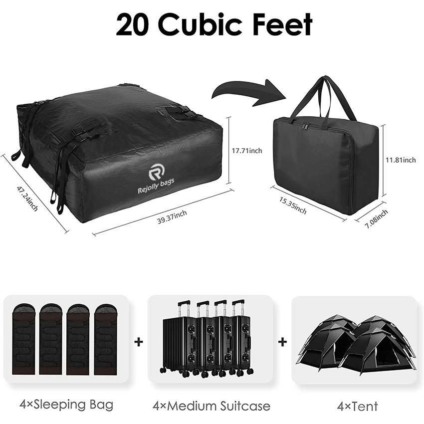 Rooftop Cargo Carrier, 20 Cubic Feet Waterproof Made by 10-Pound Anti-Tear 840d PVC with Anti-Slip Mat, 8 Reinforced Straps Suitable with/Without Rack Bag