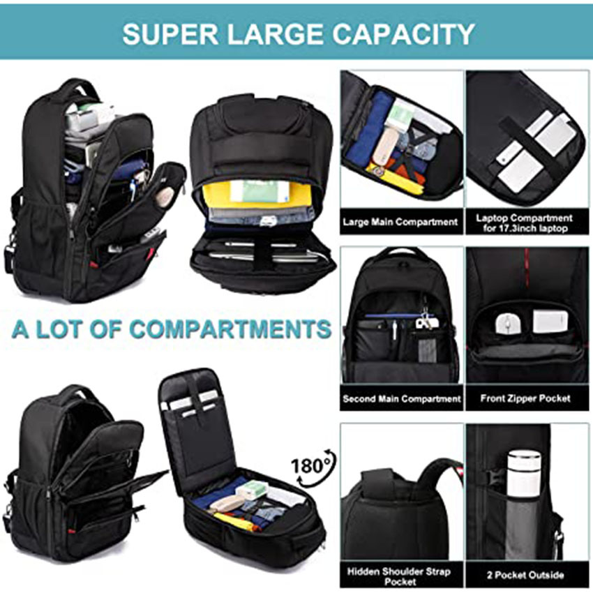 Large Carry on Backpack with Wheels with 3 Main Pockets and 9 Inner Small Pockets for Business Rolling Bag