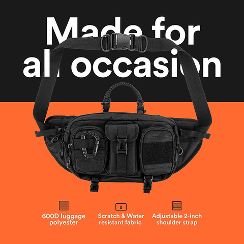 Military Style Large Tactical Sling Bag for Men. Made From Heavy Duty Techwear Fabric & Built Tough for Outdoor. Also Use as EDC Backpack, Fanny Waist Pack Bag