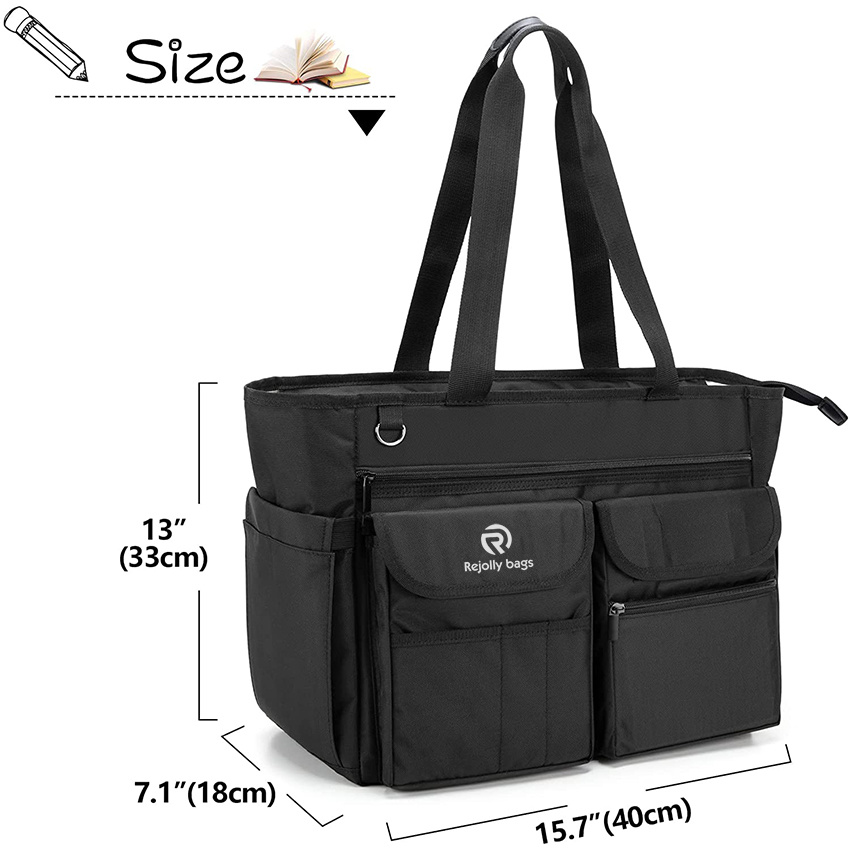 Teacher Tote Bag with Bottom Pad, Large Compartment with Separated Storage Laptop Layer (up to 15.6 Inch) , Daily Tote Bag