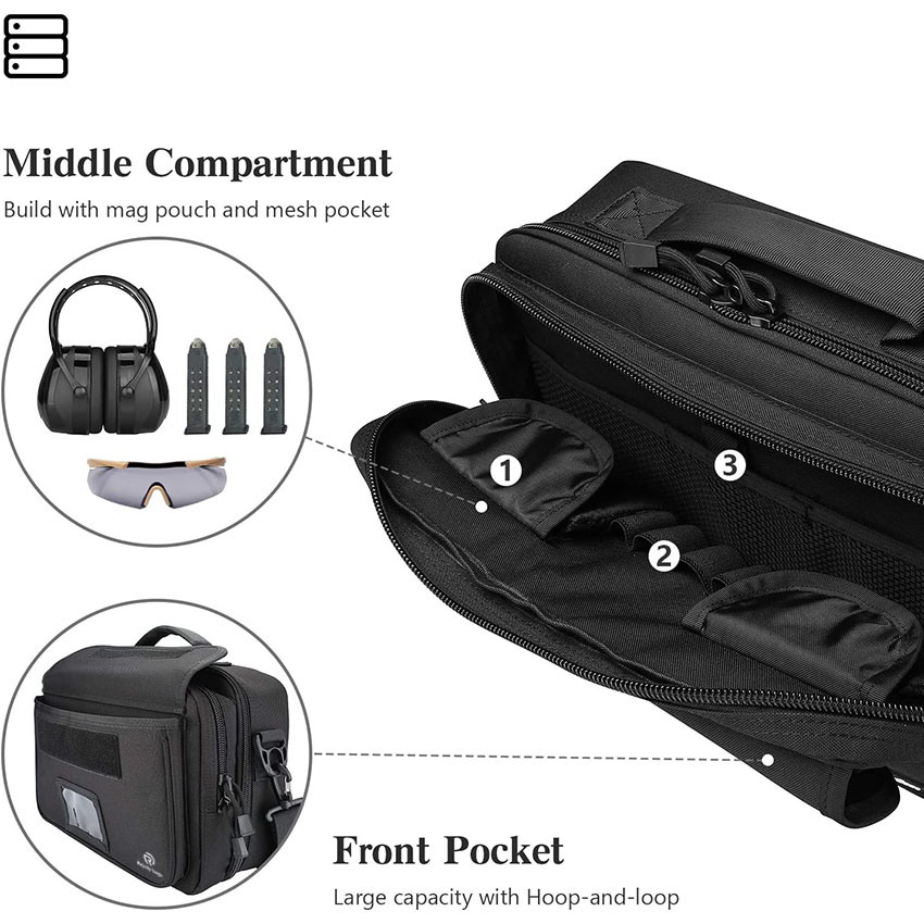 Military Style Tactical Range Bag, Deluxe Padded Case for up to 8 Magazine Cartridge, Eye Glasses, and Other Shooting Accessories Bag