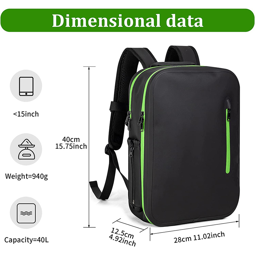 TPU Waterproof Backpack with 2 Removable Cosmetic Bags Airtight Zipper Pocket Hiking Travel