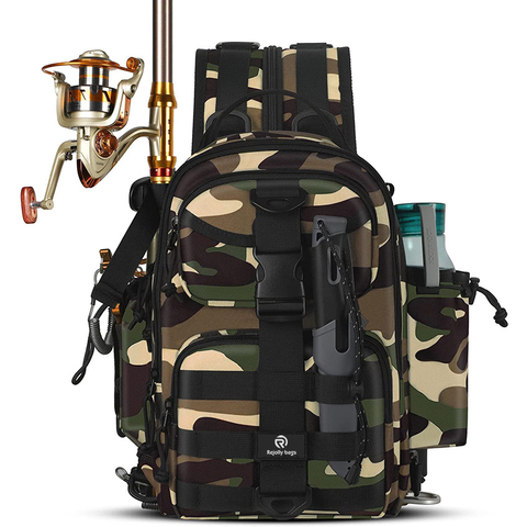 Small Waterproof Fishing Bag for Men with Rod Holder, Wild River Storage Shoulder Bags Fishing Gift for Outdoor Camping Hiking Fishing Rod Bags