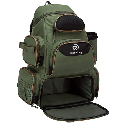 Fishing Tackle Backpack Water Resistant Lightweight Tactical Bag Soft Tackle Box with Rod Holder and Protective Rain Cover Fishing Rod Bags