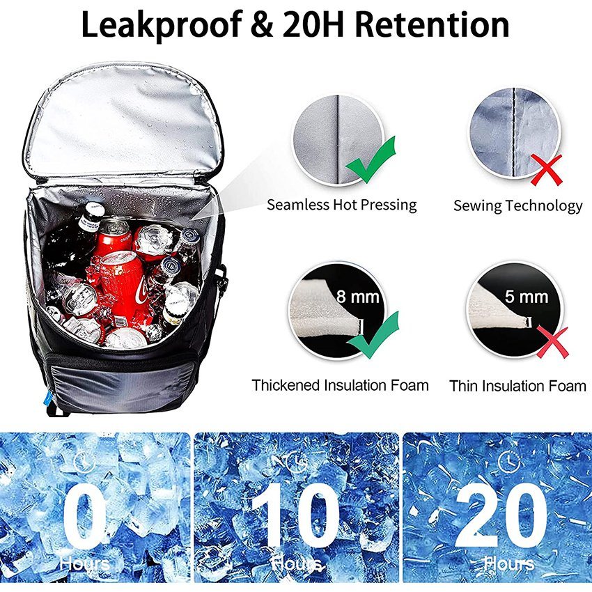 Cooler Insulated Leak Proof 30 Cans, 2 Insulated Comaprtments Thermal Bag, Portable Lightweight Beach Travel Camping Lunch Backpack