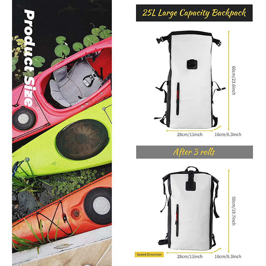 Dry Bag Backpack Waterproof with Easy Access Front Zippered Pocket Dual Padded Shoulder Straps for Kayaking Camping Hiking