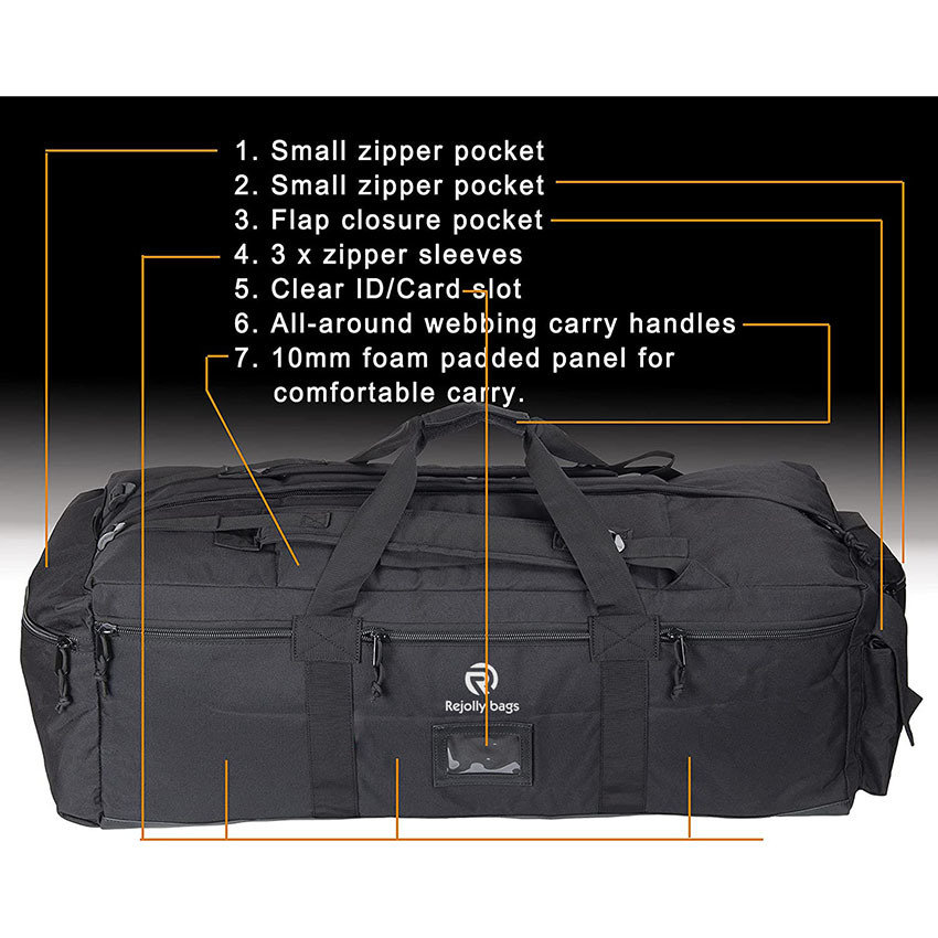 Military Style Large Duffle Bag Tactical Gear Load out Bag Deployment Cargo Bag Travel Sports Equipment Duffel Luggage with Backpack Straps Bag