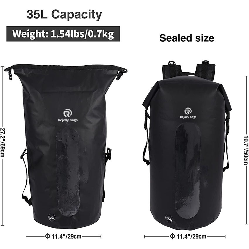 35L Waterproof Backpack, Lightweight Dry Bag Backpack for Hiking, Kayaking, Boating, Fishing Black/Blue Bag