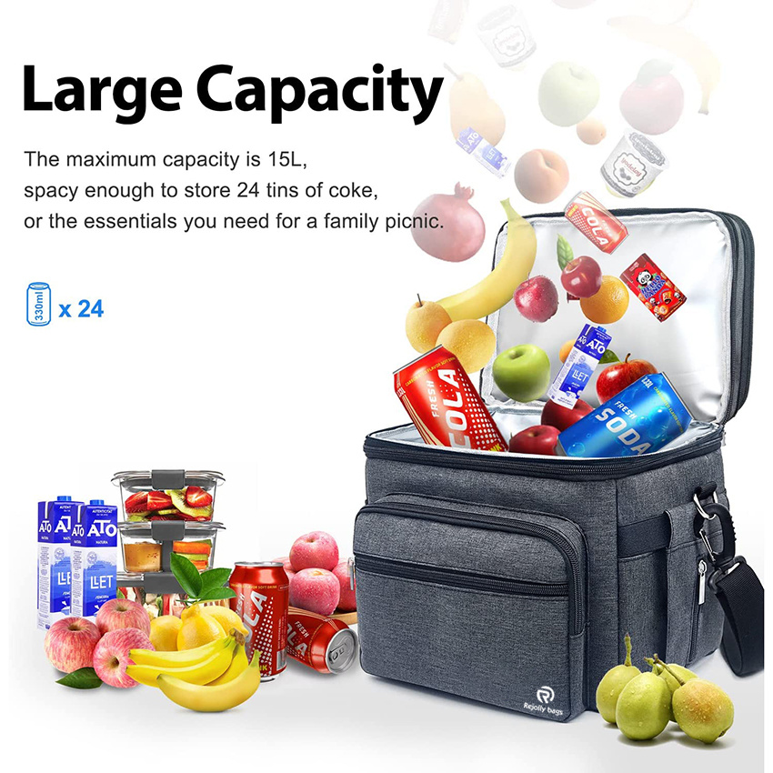 Lunch Bag for Women Men Freezable Large 15L Reusable Leakproof Box Cooler Tote Bag for Work Picnic School or Travel Double Compartment