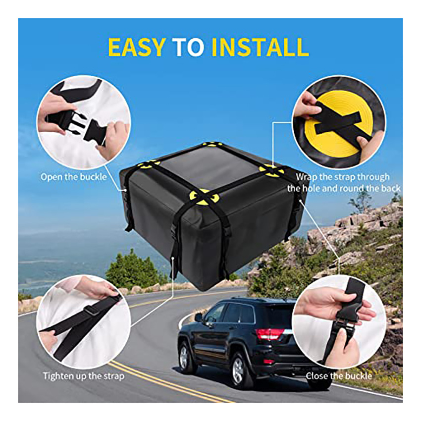 Car Roof Bag Waterproof Rooftop Cargo Carrier Pack with Anti-Slip Mat and 6 Heavy-Duty Straps Suitable for All Vehicle