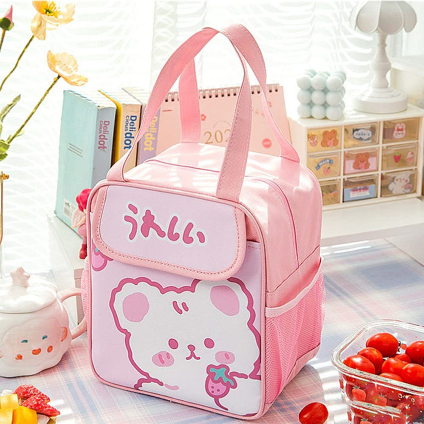 Kids Girls Lunch Box Insulated Cute Women Bear Keep Warm Lunch Tote Bag for School Work Picnics