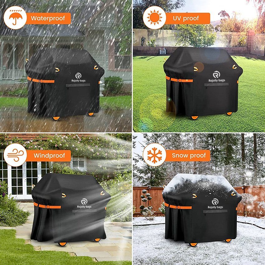 58 Inch Waterproof BBQ Grill Cover with 4 Reflective Handles & Straps, Special Fade and UV Resistant Material, Dust-Proof Windproof Rip-Proof Grill Cover