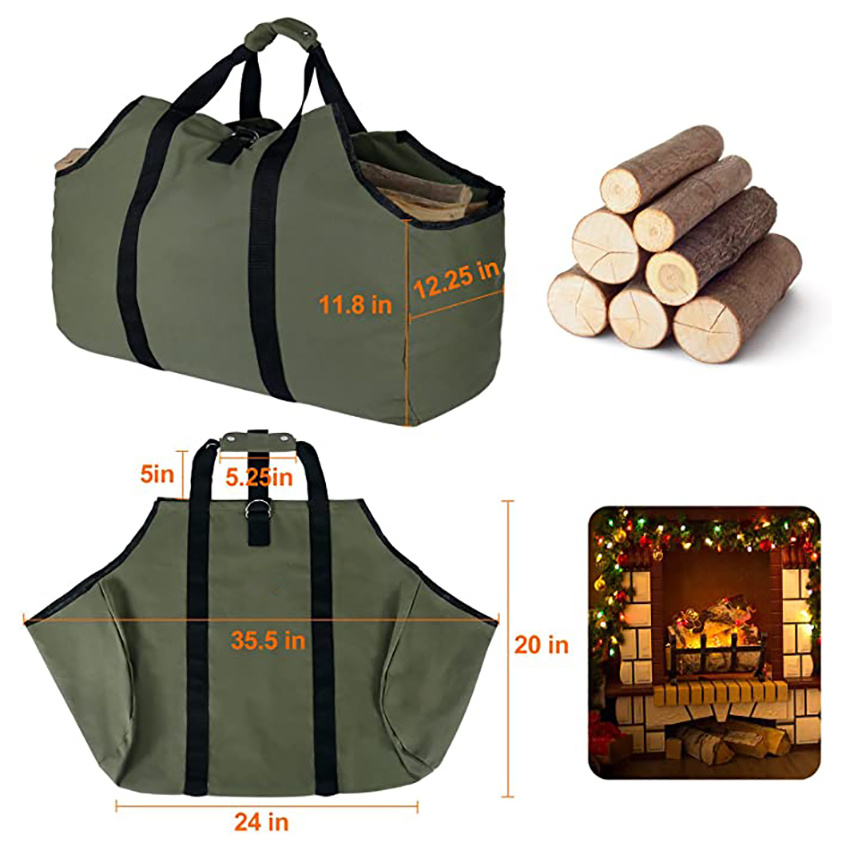 Water Resistant Canvas Firewood Log Carrier Heavy Duty Log Wood Tote Bag for Camping