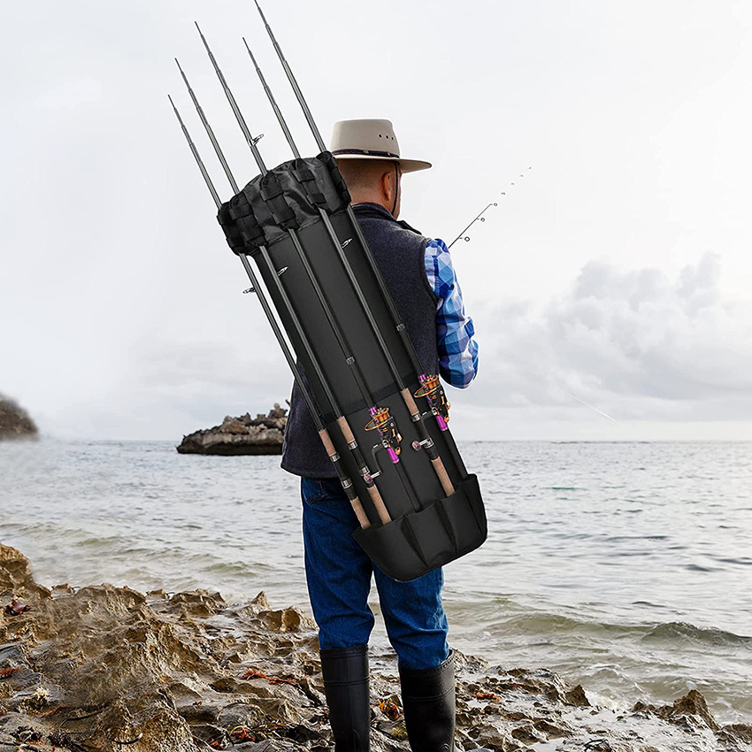 Waterproof Durable Large Capacity Fishing Tackle Gear Organizer Travel Carry Case Shoulder Storage Bag with 5 Poles Tackle Fishing Gear Bag