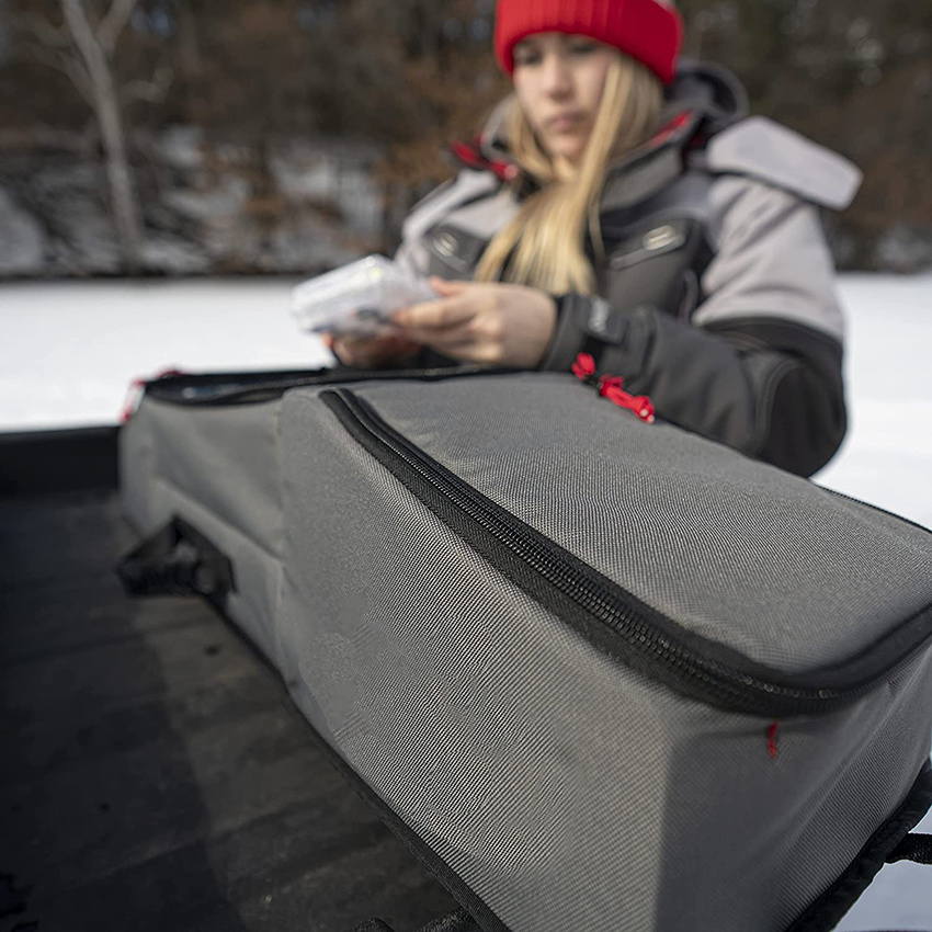 Ice Fishing Rod Locker, Holds Four Rods up to 32", Zippered Middle Gear Locker for Secure Extra Storage Fishing Rod Bag