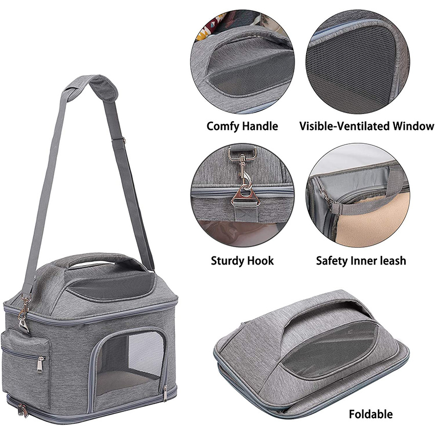 Large Double-Sided Expandable Pet Travel Bag 4 Open Doors Mesh Window and Escape-Proof Buckle Airline Approved Soft-Sided Pet Travel Carrier