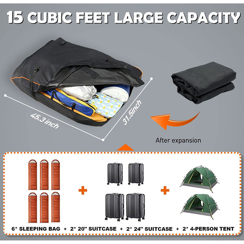 15 Cubic Rooftop Top Cargo Carrier Bag Waterproof for All Cars with/Without Rack, Includes 4 Reinforced Straps and Luggage Lock for All Vehicles Bag