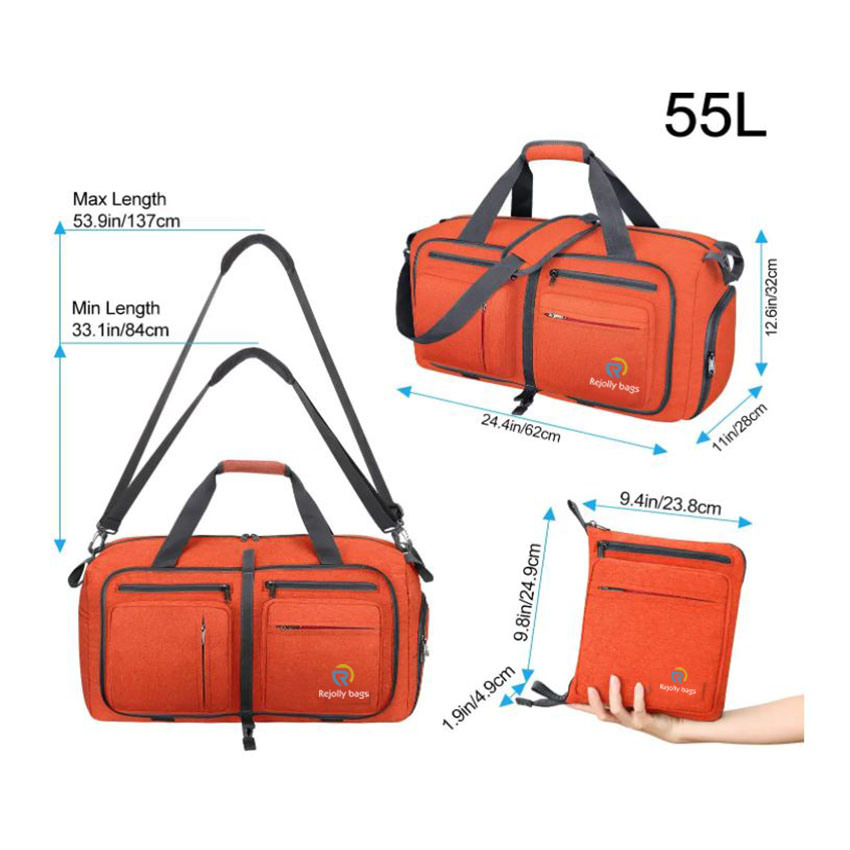 55L Foldable Duffle Handbag with Shoes Compartment Packable Weekender Duffles for Men Women Bag