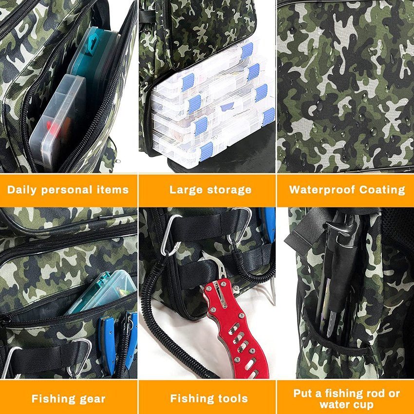 Waterproof Without Trays Tackle Box, Large Storage Fishing Gear Bag with Rod Holder Outdoor Multifunctional Fishing Rod Bags