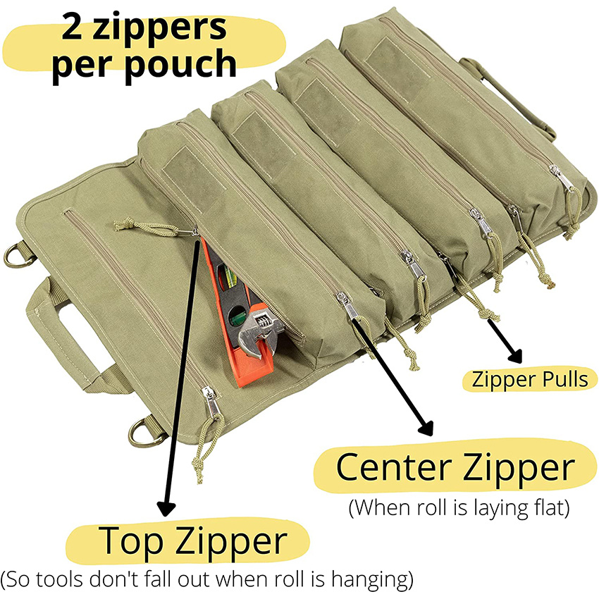 Shoulder Strap Tool Roll up Bag - 1000d Nylon Roll up Tool Bag Organizer - Heavy Duty Large Zippered Pouches & Label Holders Tool Roll Bags