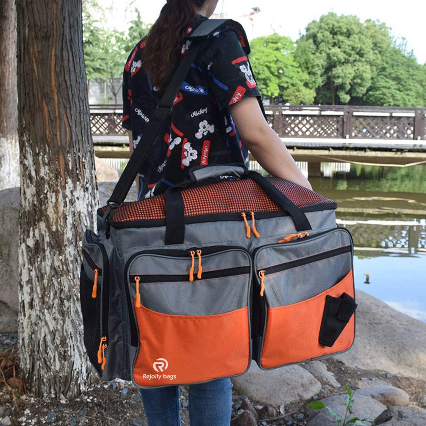 Multi-Pocket Dual Compartment Water Resistant Fishing Tackle Box Storage Bags Portable for Camping, Picnic, BBQ, Fishing Gear Storage Fishing Fish Bag