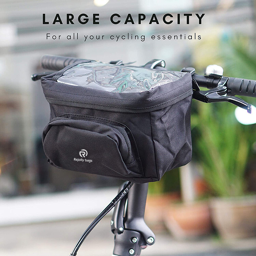 Handlebar Bag Basic with Waterproof Rain Cover Strap Fixing, Map Case Bike Front Bag for Folding Bike, Road Bike, Mountain Bike Bike Handlebar Pouch Bag