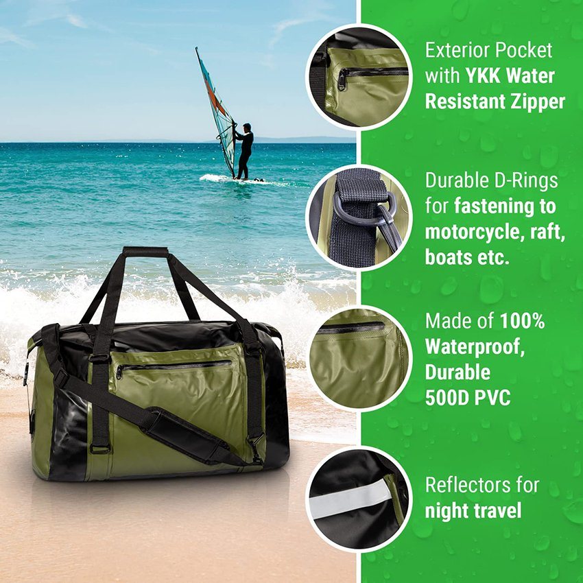 60L Extra Large Waterproof Bag with Durable Compression Straps & Handles for Surf Paddle Dive Snowboard Kayak Bag