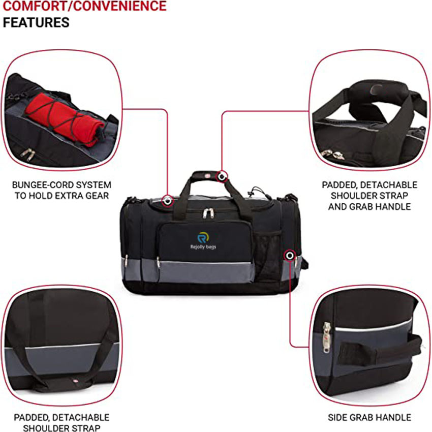 Multi Outdoor Duffle with a Large Capacity Main Compartment, Two End Pockets, and a Front Organizer Pocket for Travel Bags