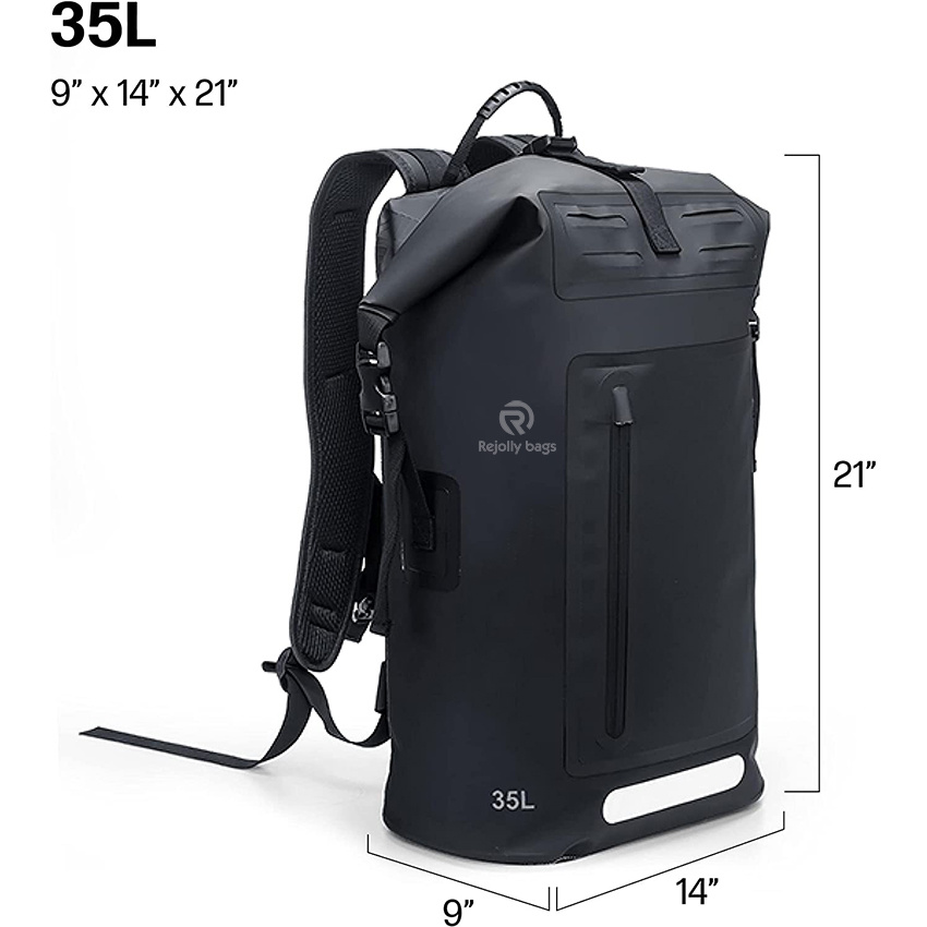 Tactical Waterproof Backpack 35L Rugged Roll-Top Closure with Waterproof Zipper Front Pocket and Cushioned Dry Bag