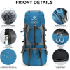 65L Hiking Backpack, Lightweight Waterproof Camping Daypack with Rain Cover for Men Women, Outdoor Sport Travel Bag