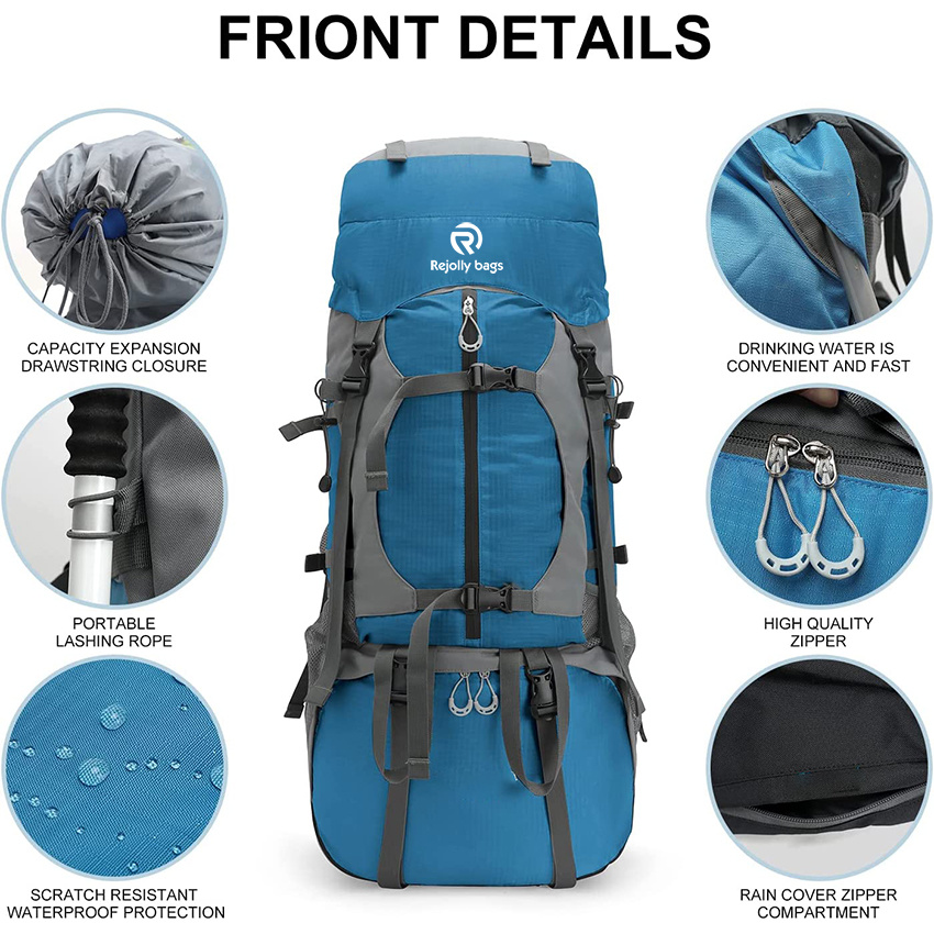 65L Hiking Backpack, Lightweight Waterproof Camping Daypack with Rain Cover for Men Women, Outdoor Sport Travel Bag