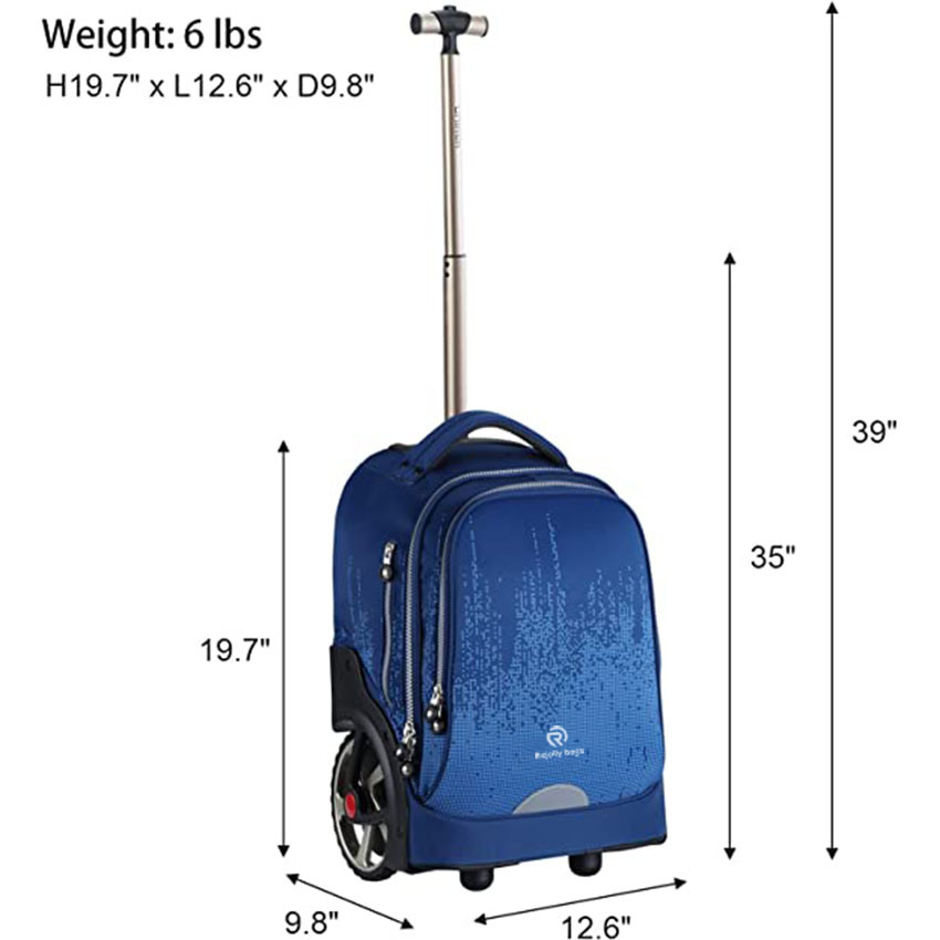 19 Inch Rolling Bookbag with Adjustable Handle and No Straps for Business Roller Bag