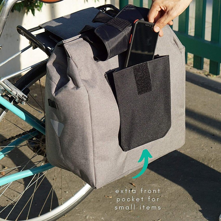 Bike Shopping Bag for Urban Commuter with Large Capacity, Handle and Reflective Spots Modern Stylish Design Bicycle Bag