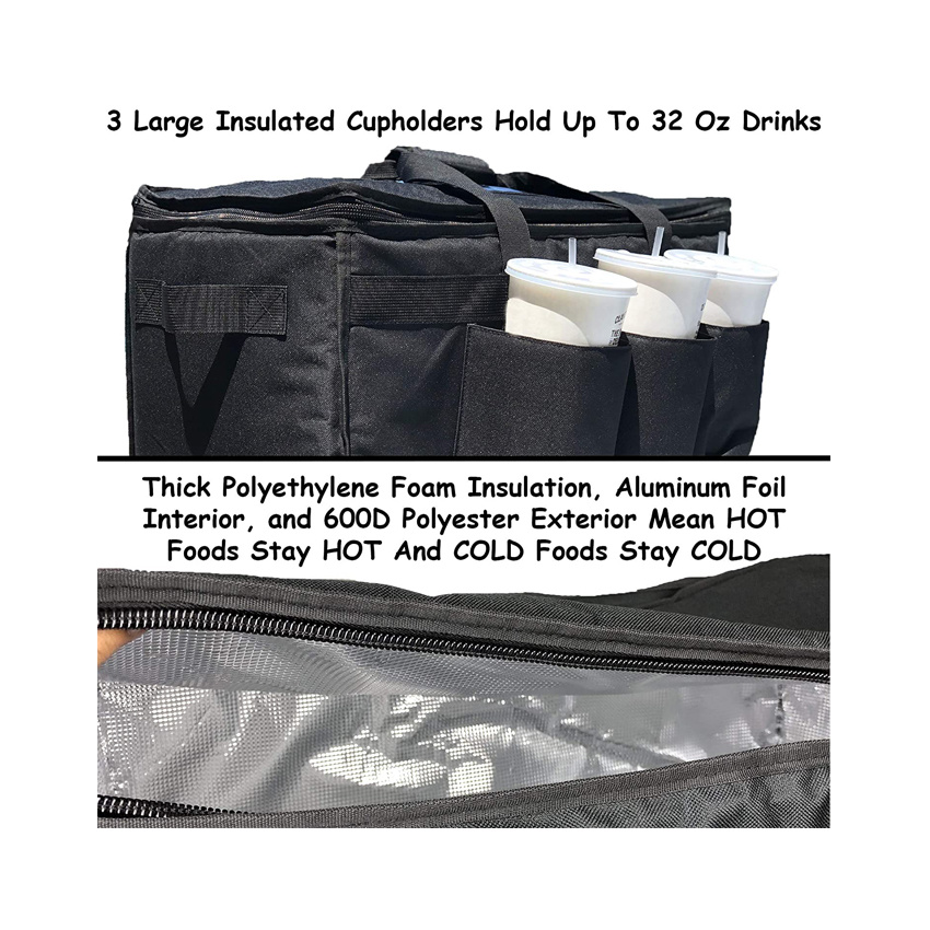 Hot Cold Pack Drinks Carrier Insulated Food Delivery Bag Lunch Bag with Cup Holders