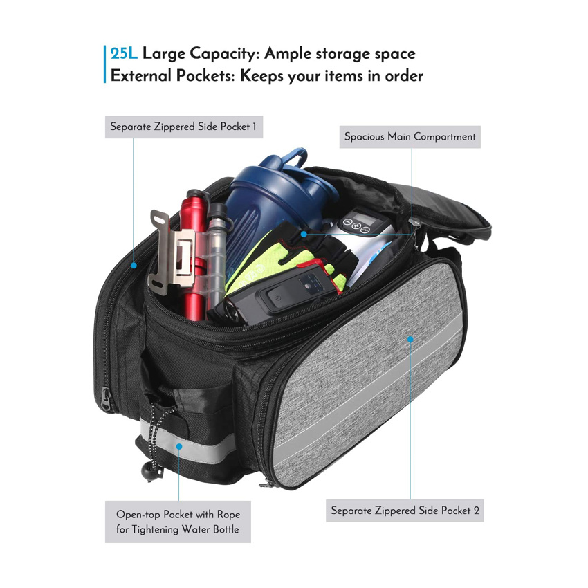 Adjustable Capacity Bicycle Bag Multifunctional Bike Bag Bicycle Pannier Bag