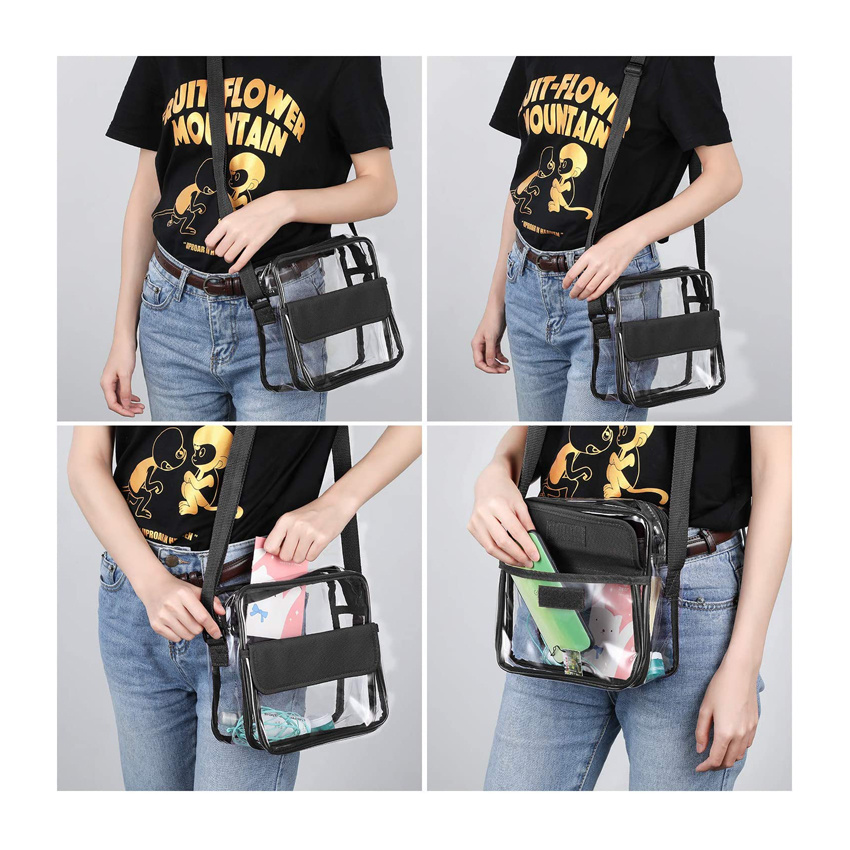 Clear Crossbody Messenger Shoulder Bag with Adjustable Strap, Concert Stadium Approved Clear Purse for Women