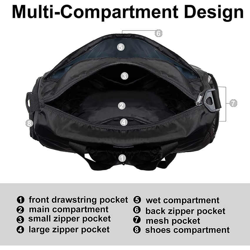 Sport Duffle Bag for Men Women Lightweight Sport Gym Bag Travel Carry on Bag with Wet & Dry Separation Gym Duffle Bag Water-Resistant Yoga Sports Bag RJ196180