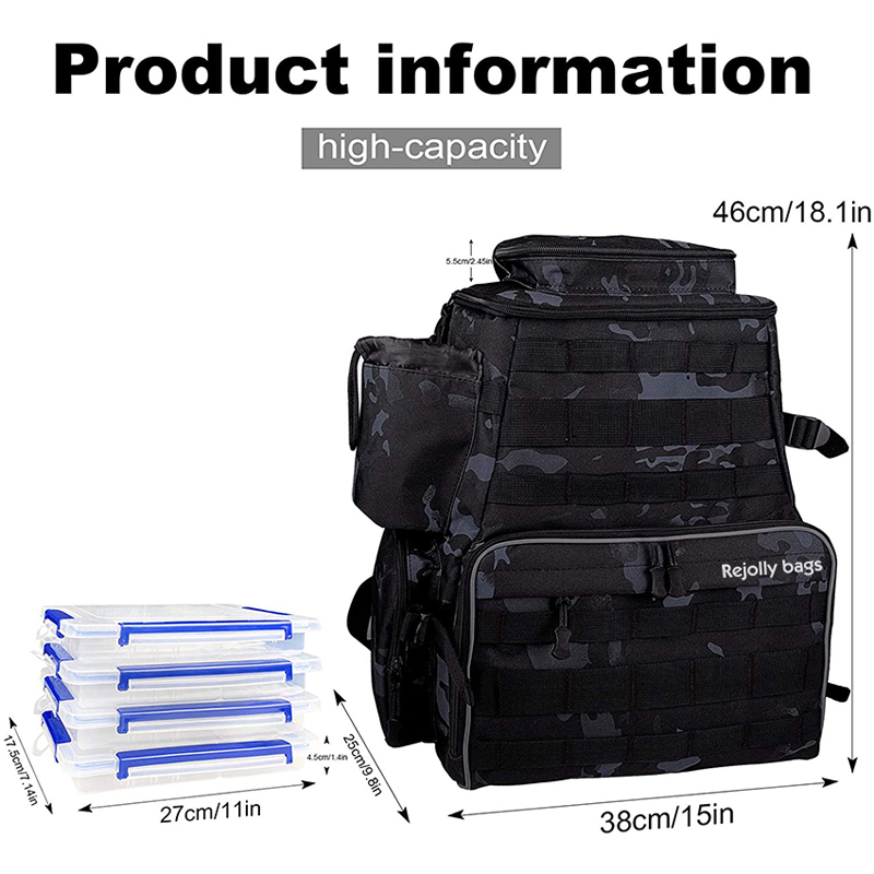 Backpack 2 Fishing Rod Holders, Large Storage, Backpack for Trout Fishing Outdoor Sports Camping Hiking Fishing Tackle Bag 