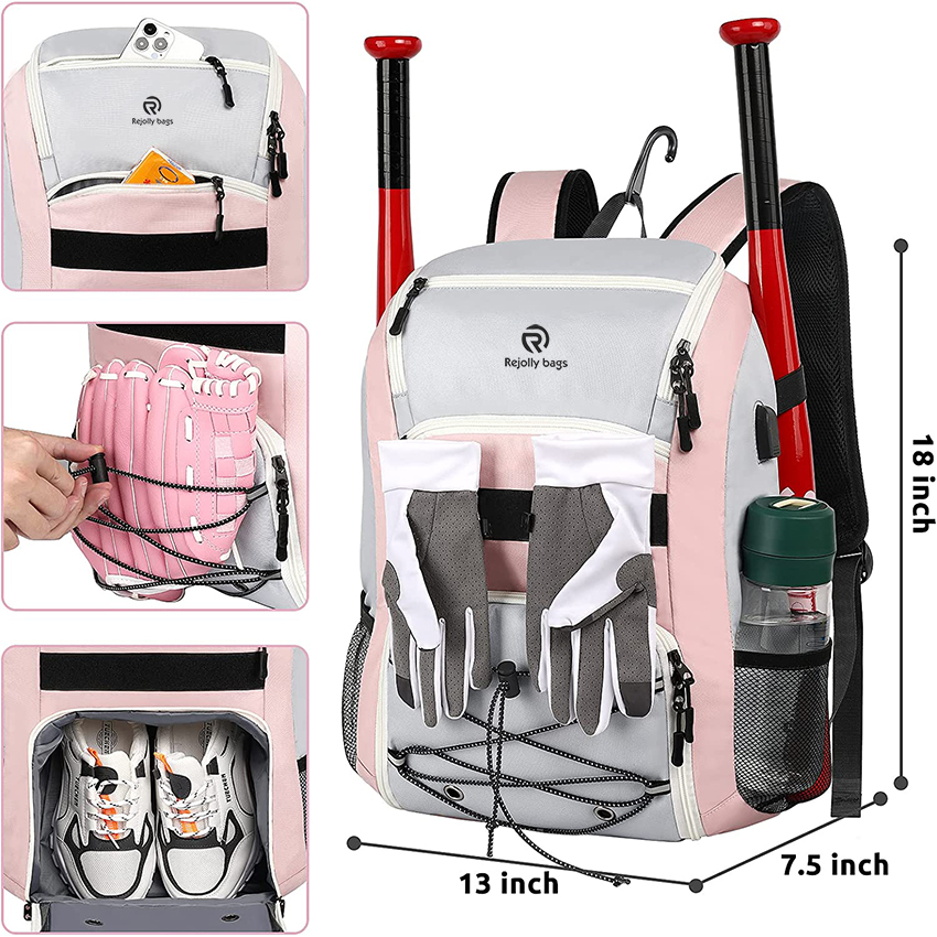 Baseball Bag with USB Charging Port, Youth Softball Bat Bag with Vented Shoes Compartment, Lightweight Baseball Bag TBall Bat & Equipment Baseball Bags RJ19671