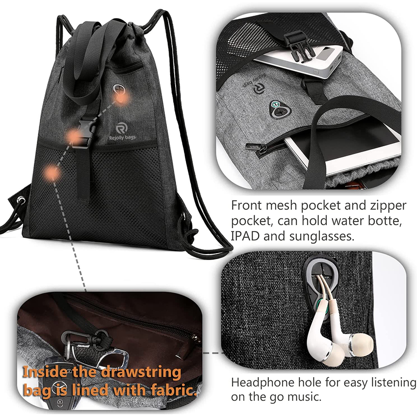 Gym Bag Drawstring Backpack X-Large Sports Bag with Inner Zipper Pocket for Men Women Waterproof Cinch Gym Ball Bag RJ196129