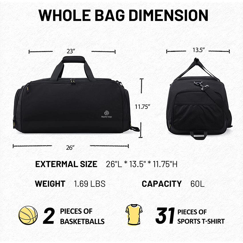 Large Gym Bag for Men with Shoes Compartment Mens Lightweight Sports Travel Duffle Bags for Workout Fitness Weekender Sports Bag RJ196169