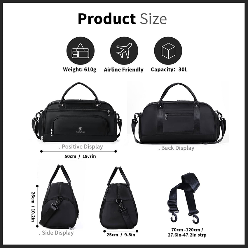 30L Womens Weekend Bag Overnight Hospital Bag with Shoes Compartment & Wet Pocket, Water Resistant Gym Bag Duffle Bag Travel Bag Holdall Sports Bag RJ196170